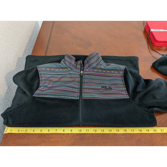 Fila Sport Faux Fur Fleece Jacket M Black Full Zip Tribal Boho Long Sleeve Layer - Picture 8 of 13